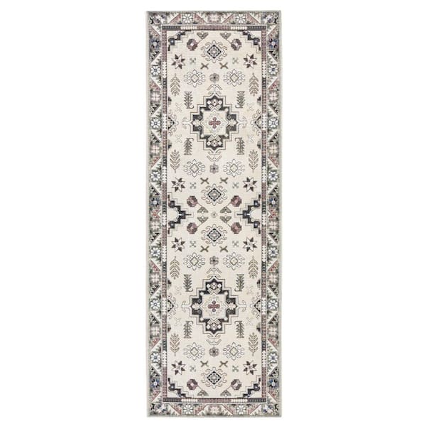 TOWN & COUNTRY LIVING Luxe Livie Forever Vintage Ivory Black 24 in. x 72 in. Machine Washable Runner Kitchen Mat