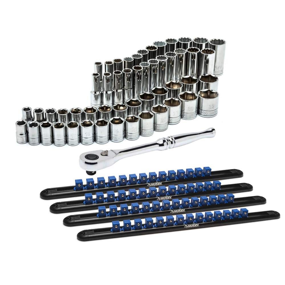 Husky 1/2 in. Drive SAE and Metric Socket and Bit Set with Ratchet and Rails (57-Piece) -  H2D57PCMSSRR
