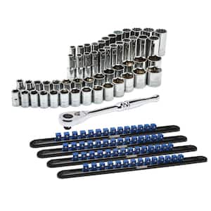 1/2 in. Drive SAE and Metric Socket and Bit Set with Ratchet and Rails (57-Piece)