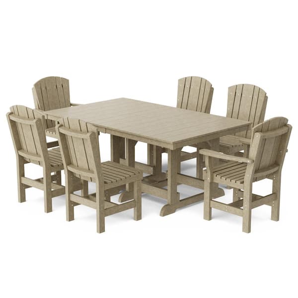 Heritage Weathered Wood 7-Piece Plastic Outdoor Patio Dining Set