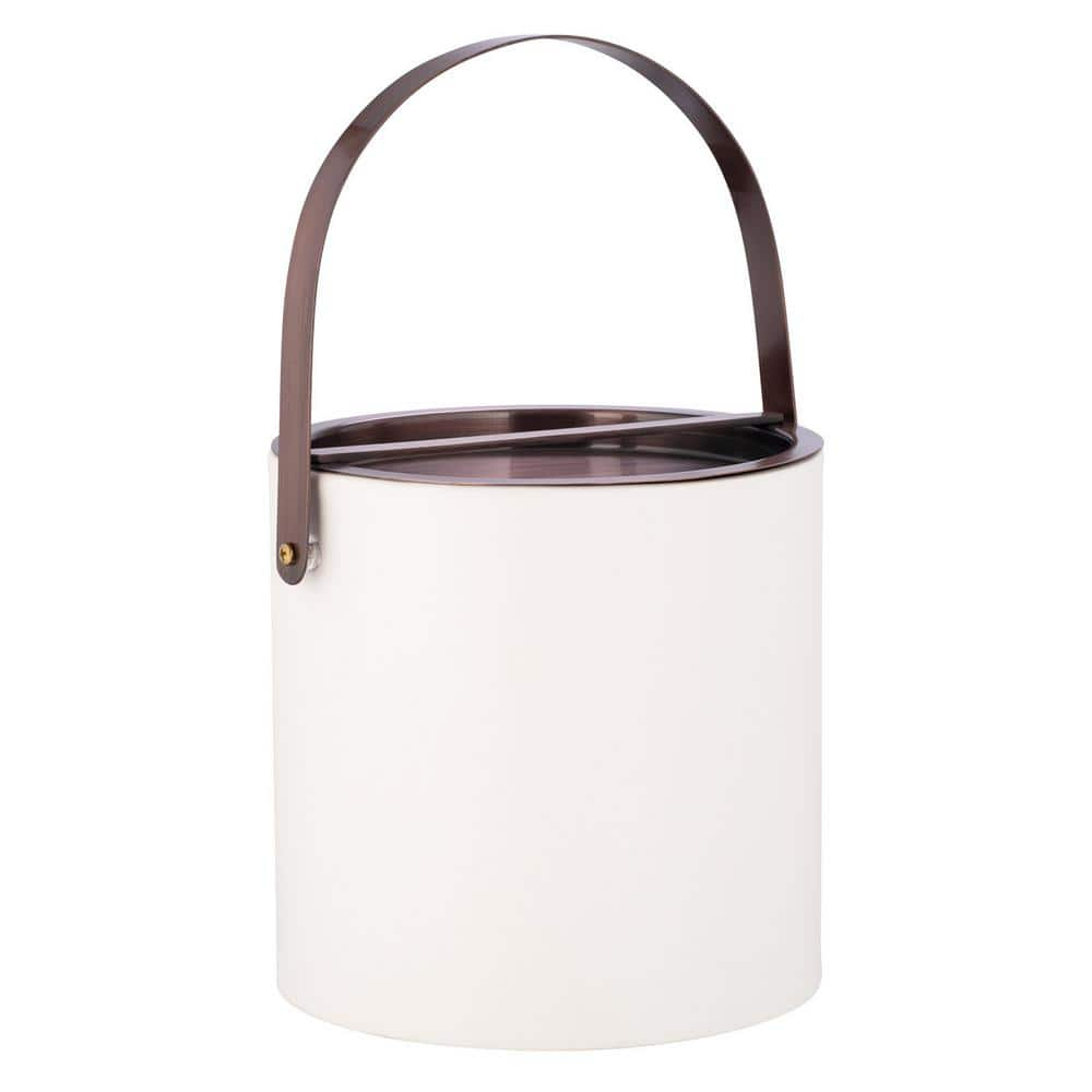 Kraftware Barcelona 3 qt. White Ice Bucket with Oil Rubbed Bronze Arch Handle and Bridge Cover