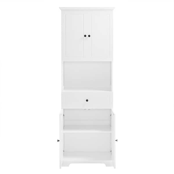 23.6 in. W x 13.8 in. D x 67.7 in. H White MDF Freestanding Linen Cabinet with Open Shelve
