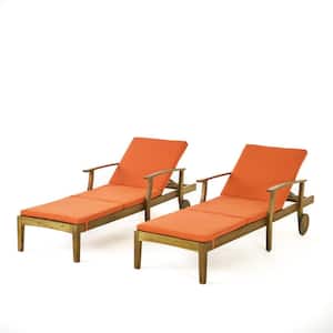 Giancarlo Teak 2-Piece Wood Outdoor Patio Chaise Lounge with Orange Cushion