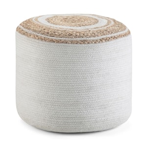 Serena Boho Round Braided Pouf in Natural Cotton