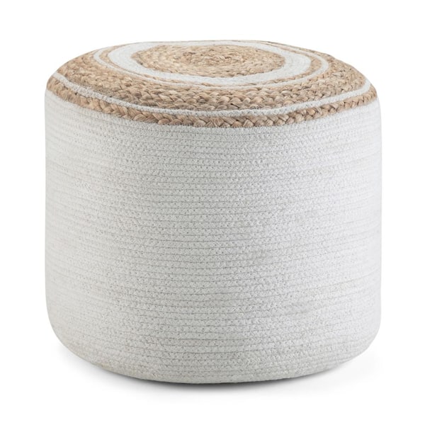 Simpli Home Serena Boho Round Braided Pouf in Natural Cotton
