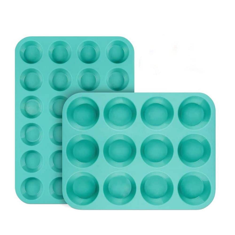 12-Cup Silicone Regular Muffin Pan and 24-Cup Mini Silicone Muffin Pan Nonstick Food Grade Molds Set product image for price tracking