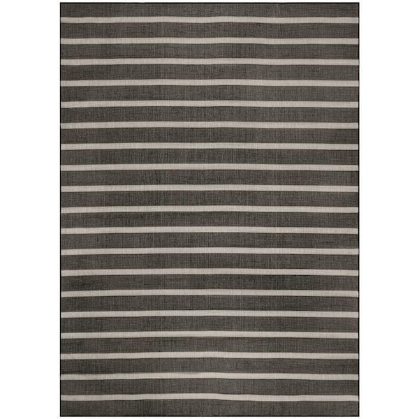 Positano Black Ivory 9 ft. x 12 ft. Stripes Contemporary Area Rug