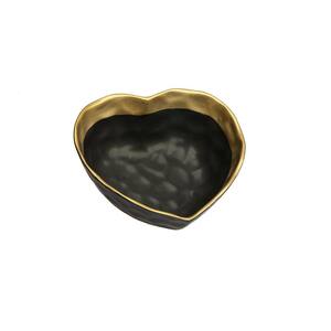 Black Porcelain Heart Shaped Bowl with Gold Rim