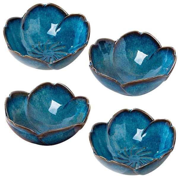 2 fl. oz. Blue Ceramic Cherry Blossom Bowls, Microwave & Dishwasher Safe for Dessert, Pasta, Salad, Cereal (Set of 6)