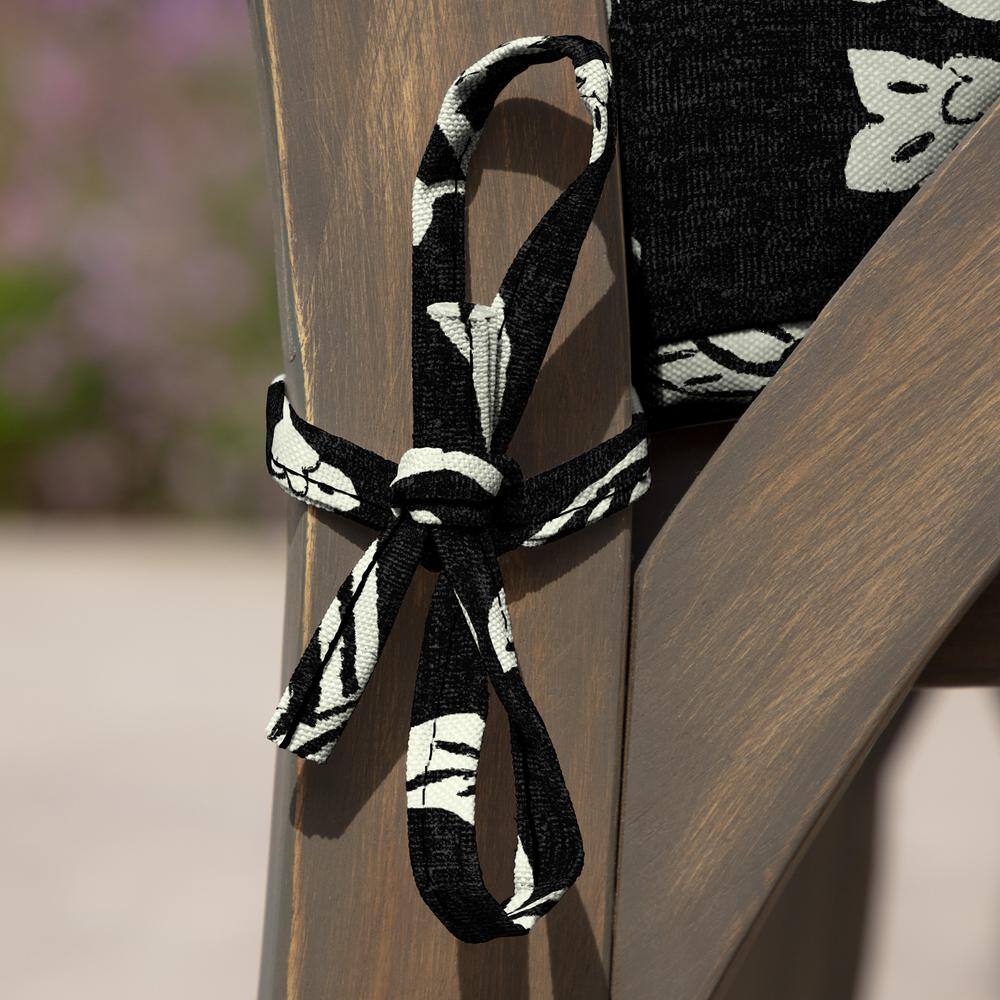 Ashland Black Jacobean Outdoor Seat Cushion with Ties