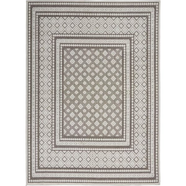 Calobra Light Gray 4 ft. x 6 ft. Geometric transitional Indoor/Outdoor Patio Area Rug