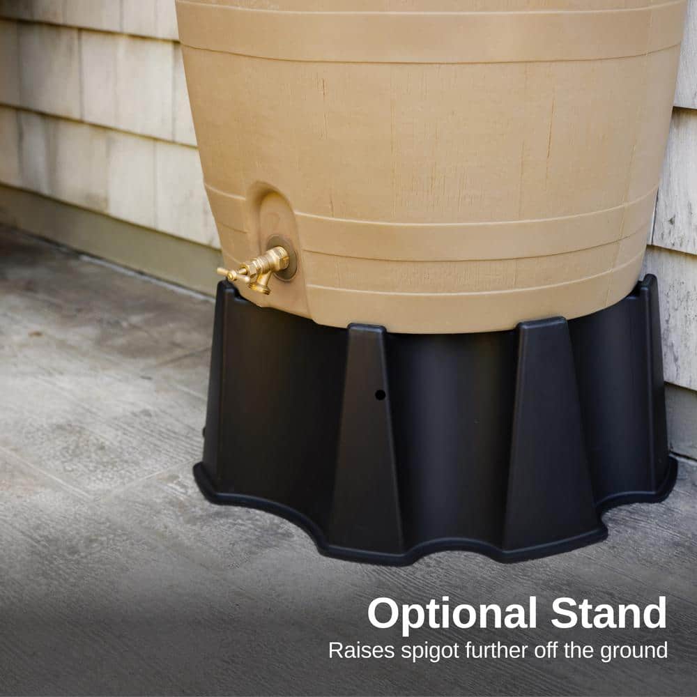 Tan Oak Polyethylene Rain Barrel with Brass Spigot, 50 Gallon