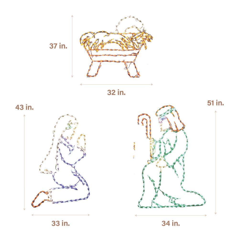 Outdoor Multicolor LED Nativity Set with Powder-Coated Metal Frame