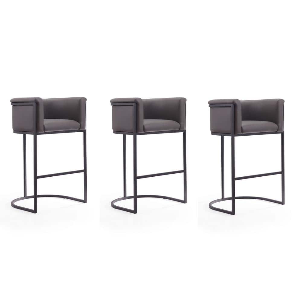 Manhattan Comfort Cosmopolitan 37.8 in. Pebble and Black Metal Barstool