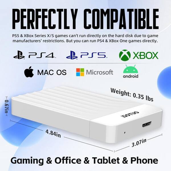 EKIEUDL - 1TB Portable Type-C External Expansion Storage Hard Drive HDD-USB 3.0, Ultra-Fast Data Transfers for PC & Laptop, White