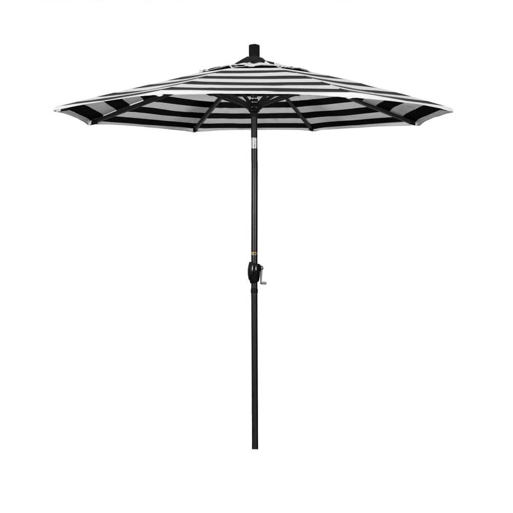 7.5 ft. Stone Black Aluminum Push Button Tilt Crank Lift Patio Market Umbre