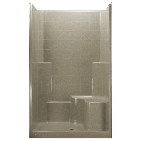 Ella 48 in. x 37 in. x 80 in. 1-Piece Low Threshold Shower Stall in Cotton Seed with Molded Seat, Center Drain