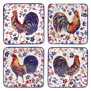 Morning Rooster Multicolor Canape Salad Plates (Set of 4)