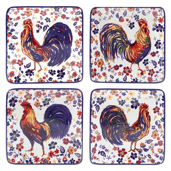 Certified International Morning Rooster Multicolor Canape Salad Plates (Set of 4)
