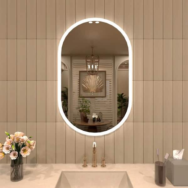 TaiMei 20 in. W. x 32 in. H Oval Frameless LED Light Anti-Fog Wall Bathroom Vanity Mirror in Polished Crystal