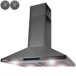 30 in. 343 CFM Convertible Island Mount Range Hood with Lights and Touch Control in Black Stainless Steel