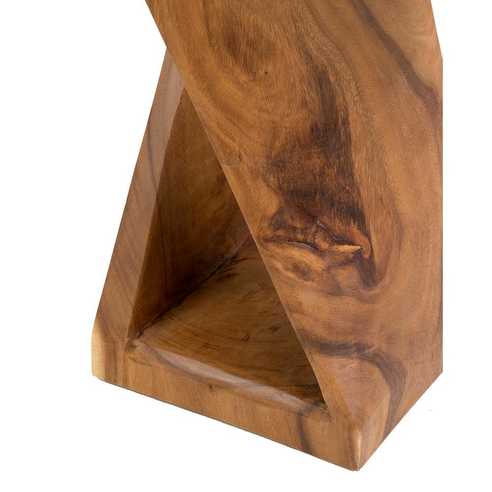 Natural Teak Hand-Carved Rectangular Side Table