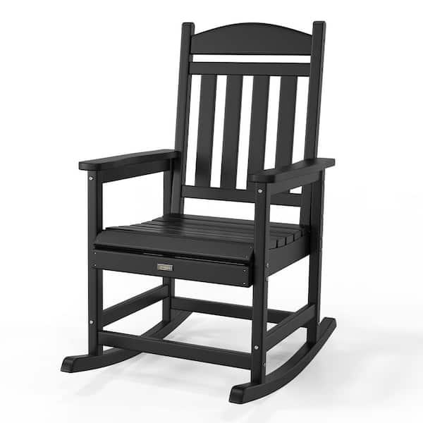Black HDPE Heavy Duty 450 LBS Support Plastic Outdoor Rocking Chair