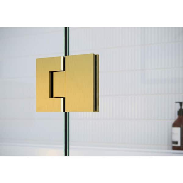 34 in. x 58 in. Frameless Glass Hinged Bathtub Door in Satin Brass 34 in. x 58 in. Frameless Glass Hinged Bathtub Door in Satin Brass
