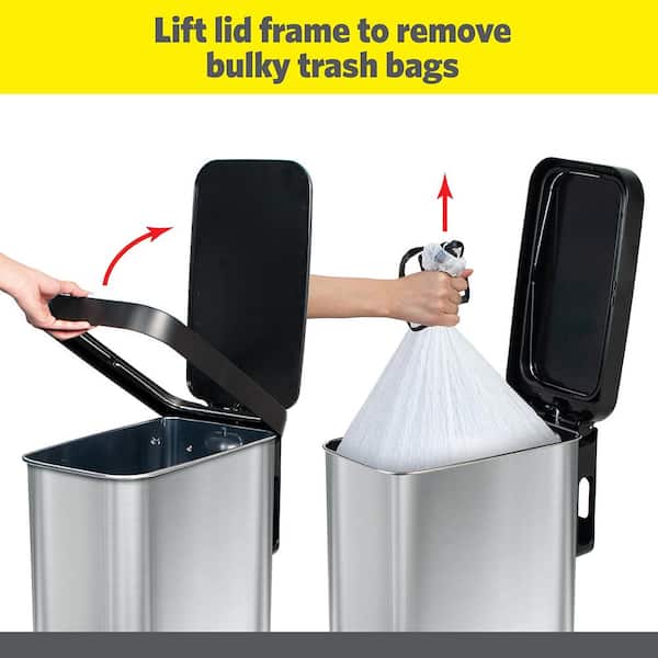 Glad 13 Gallon Trash Can 2 Pack | Plastic Kitchen Waste Bins with Odor  Protection of Lid | Hands Free with Step On Foot Pedal and Garbage Bag  Rings