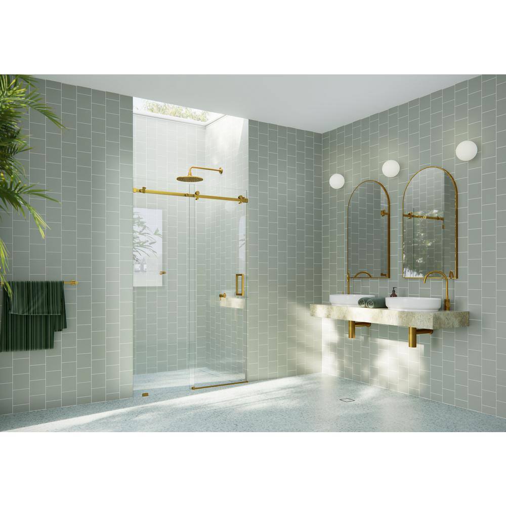 Astro Frameless Glass Sliding Shower Door with Satin Brass Hardware