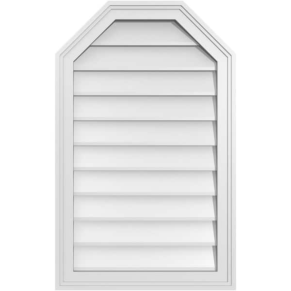Ekena Millwork 20 in. x 32 in. Octagonal Top Surface Mount PVC Gable Vent: Decorative with Brickmould Frame