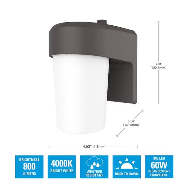 HALO FE 1-Light Bronze LED Outdoor Lantern Sconce with Dusk