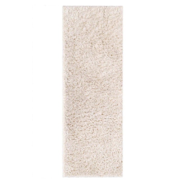 California Ivory 2 ft. 7 in. x 8 ft. in. Solid Indoor Ultra-Soft Fuzzy Shag Runner Rug