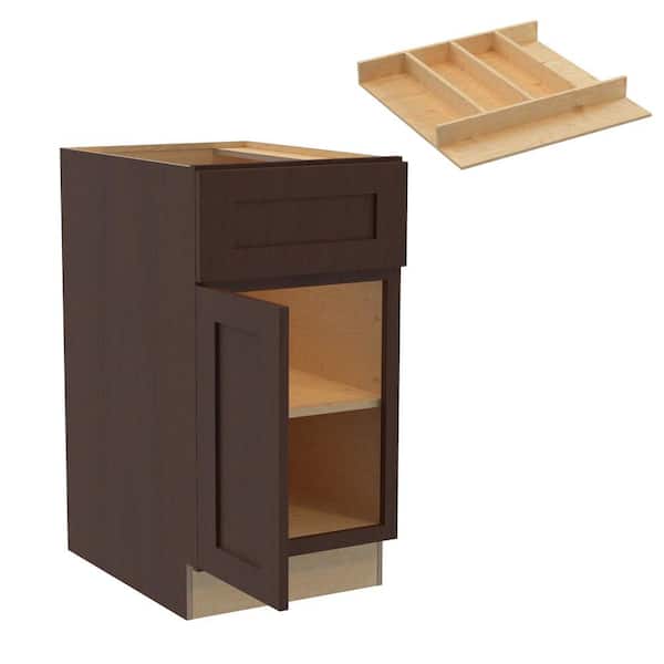 Home Decorators Collection Newport 18 in. W x 24 in. D x 34.5 in. H Assembled Plywood Base Kitchen Cabinet in Manganite with Utility Soft Close LH
