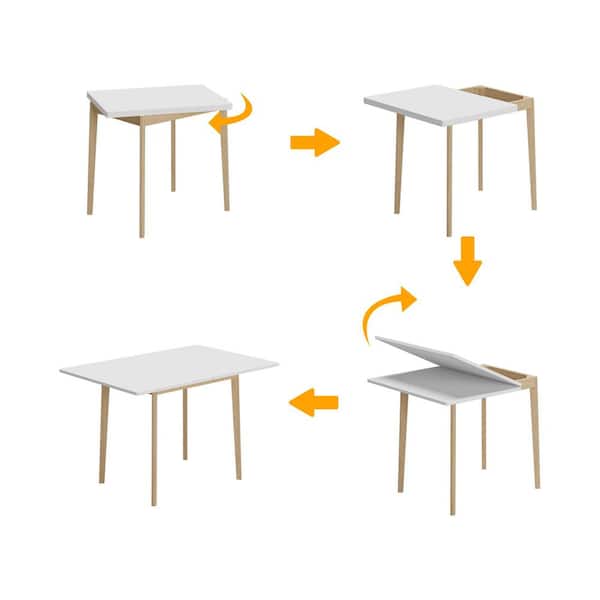 31.5 in.-47.2 in. W White Rectangle Wood Coffee Table, Adjustable Folding Top, Dining Table, Solid Wood, Study Desk