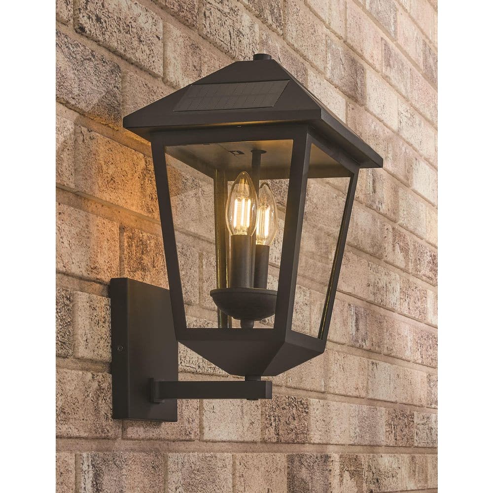 Hampton Bay Everlake 15 in. H Black Outdoor Solar LED Post Light