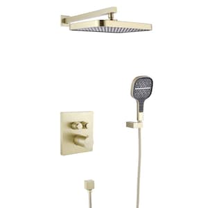 Thermostatic Shower 3-Spray 13 in. Dual Shower Head Wall Mount Fixed and Handheld Shower Head 1.8 GPM in Brushed Gold