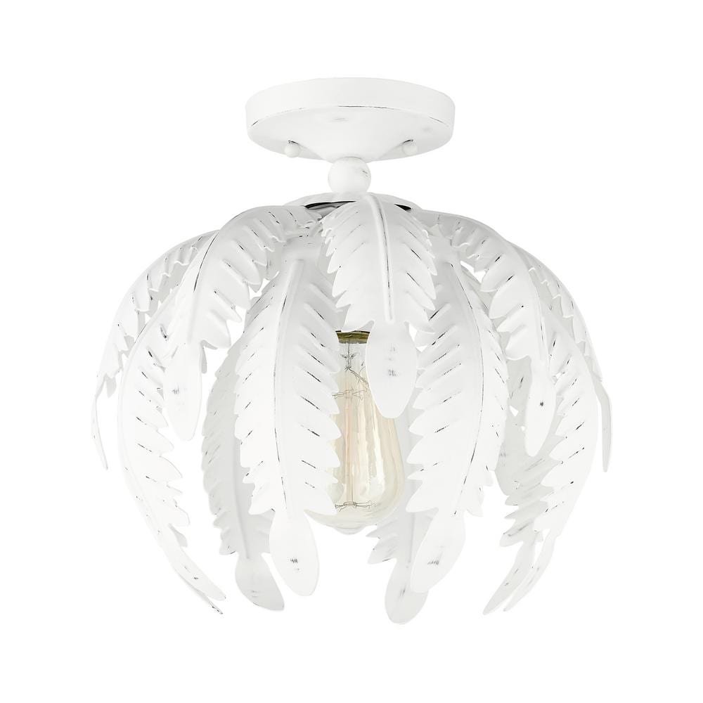 Antique White Metal Acanthus Leaf LED Semi-Flush Bowl Light