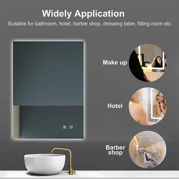 32 in. W x 24 in. H Rectangular Frameless Wall Mounted Led Classy Bathroom Vanity Mirror in Silver with Dimmable Touch
