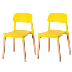 Yellow Modern Plastic Dining Chair Open Back with Beech Wood Legs (Set of 2)