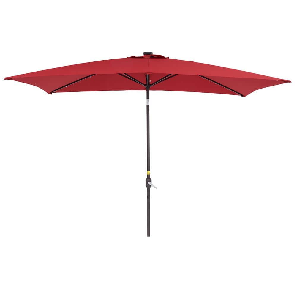 10 ft. x 6.5 ft. Rectangular Patio Outdoor Solar Market Umbrella in Red wit