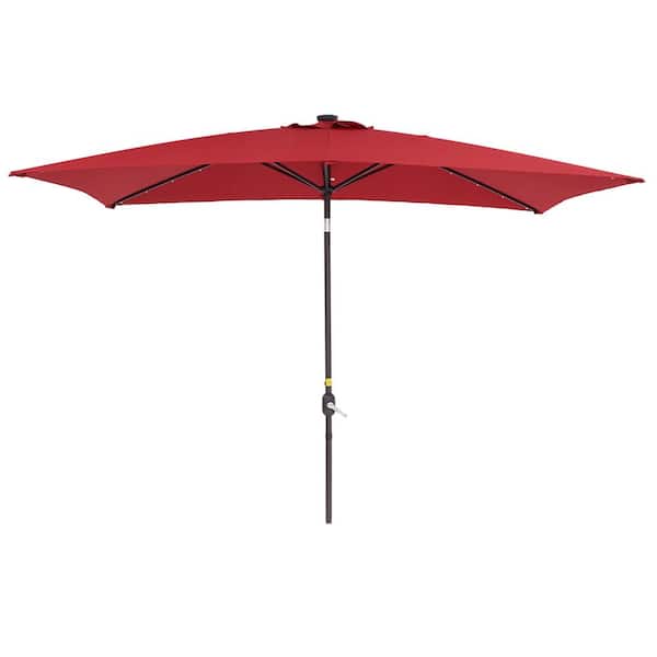 Unbranded 10 ft. x 6.5 ft. Rectangular Patio Outdoor Solar Market Umbrella in Red with Crank