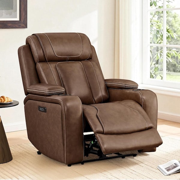 Corin Brown Zero-Gravity Triple Motors Leather Recliner with Power Lumbar ,Power Headrest,Cup Holders,USB&Type-C Ports