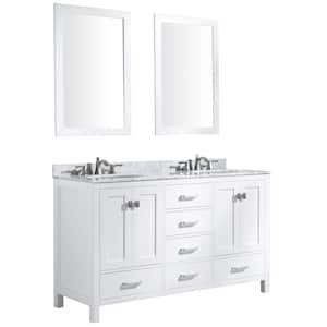 60 in. W x 22 in. D x 36 in. H Double Sink Bath Vanity Set in White with White Vanity Top and Mirrors