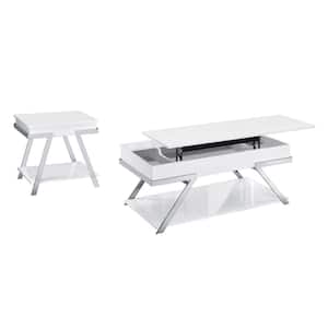 Gales 2-Piece 47.5 in. White and Chrome Rectangle Wood Coffee Table Set