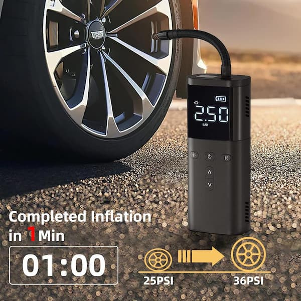 Etokfoks 150 PSI Wireless Car Tire Inflator Rechargeable Mini Electric Air Compressor with 2000 mAh Battery Powered Power Bank