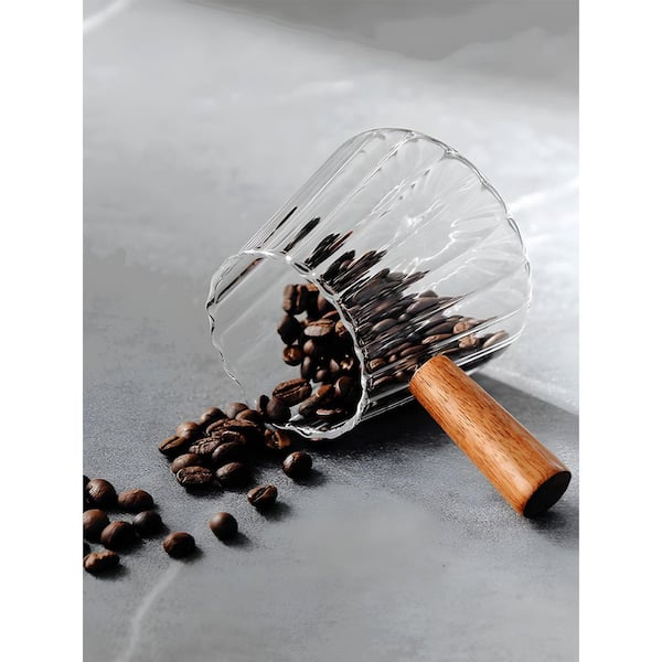 Glass Espresso Measuring Cup with V-Shaped Spout, Ribbed Milk Frothing Pitcher, 6 oz. High Temp Safe