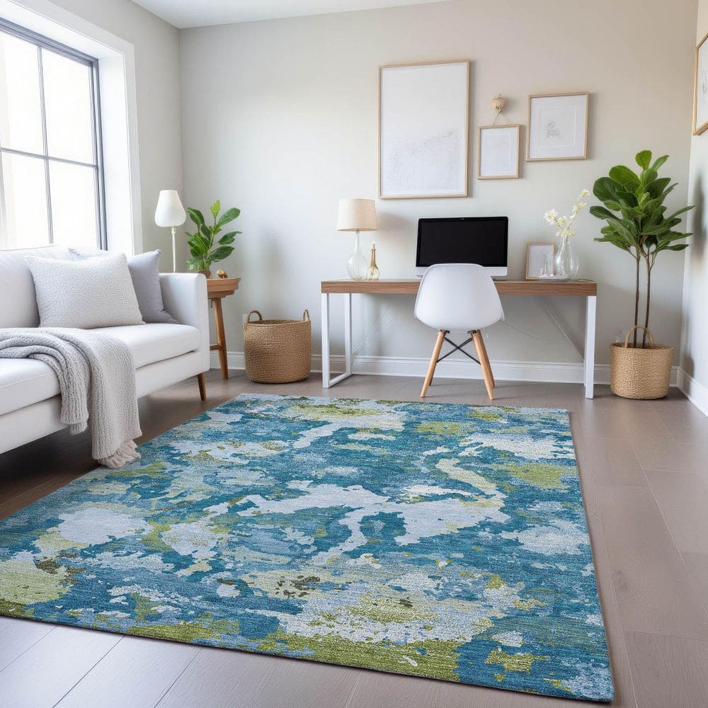Mayfield Premium Machine Washable Abstract AMF1381 Denim 3 ft. x 4 ft. Area Rug price history on PriceWatchPro