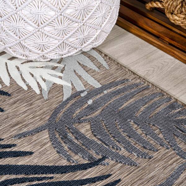 JONATHAN Y Montego High-Low Tropical Palm Brown/Navy/Ivory 2 ft. x 8 ft.  Indoor/Outdoor Area Rug HWC101B-28 - The Home Depot