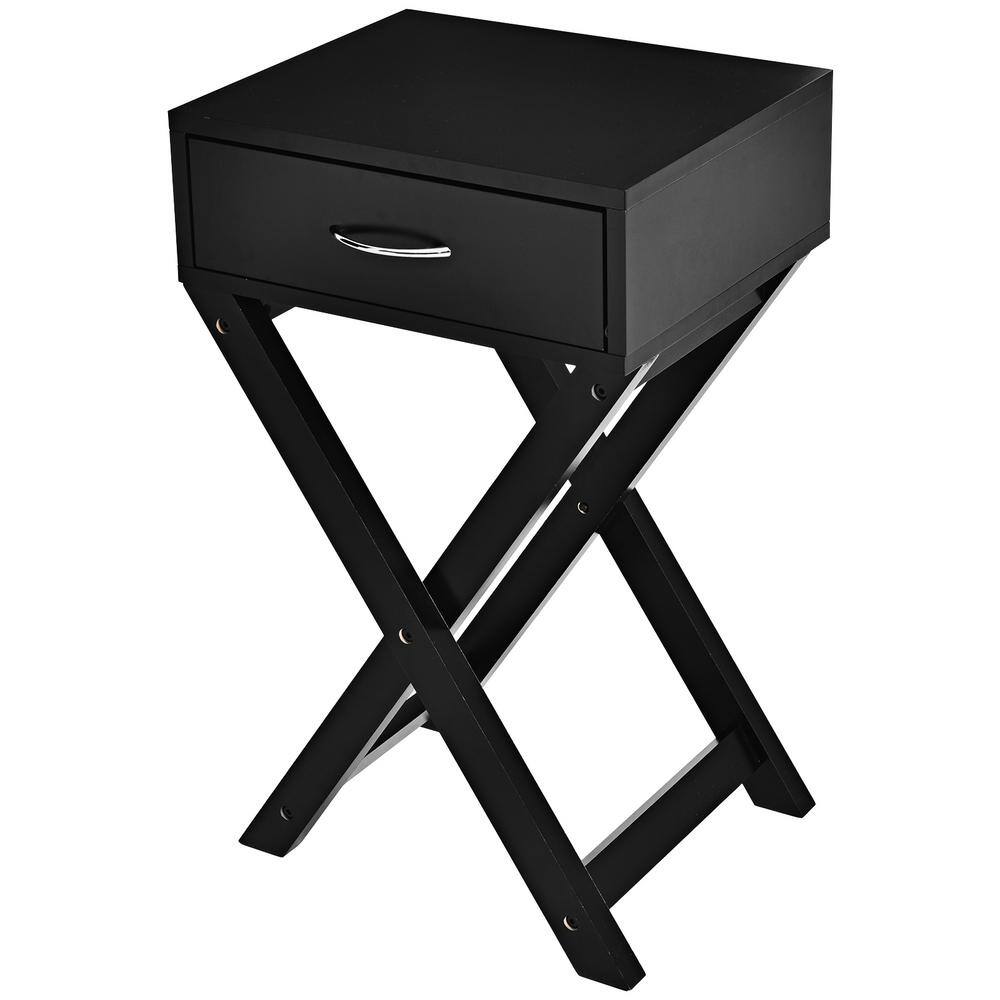HONEY JOY Black Modern Versatile Nightstand XShape Wooden End Table with Drawer Accent Side